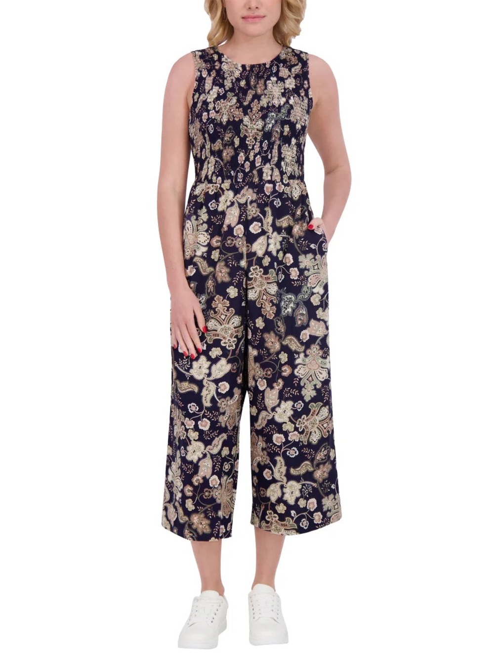 Sleeveless Black Floral Wide-Leg Jumpsuit